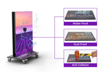 Foldable dual-sided LED poster display by DJ And Photo Booth Supply showing portable digital signage with bright screens.