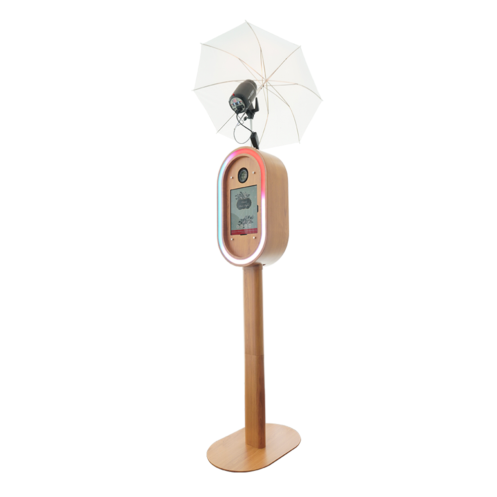 The Umbra - A8 iPad Photo Booth (Wood Grain) | RGBW LED Color Changing Frame Photo Booth