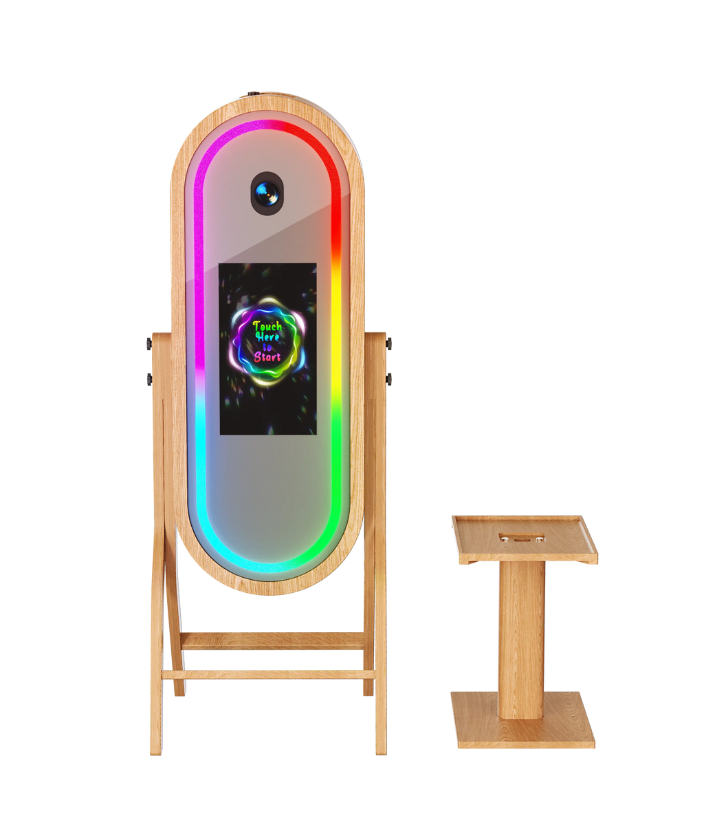 55 Inch Mirror 21.5 Inch Touch Screen Wood Photo Booth DJPBS-55PB Wood Mirror Booth - DJ And Photo Booth Supply