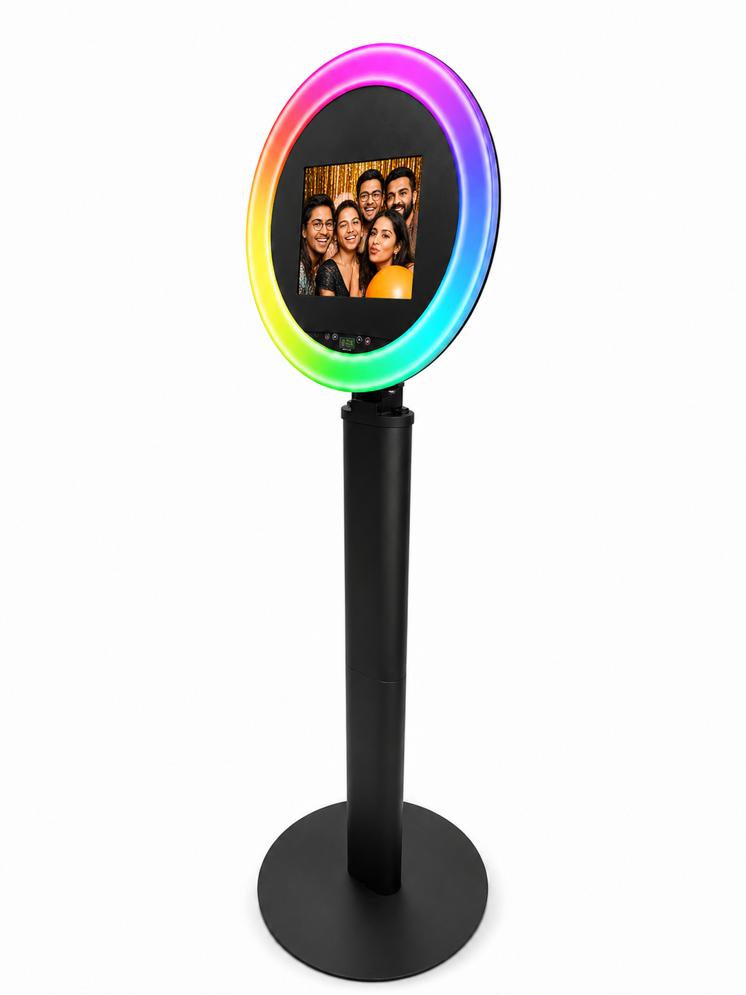 RGBW LED photo booth ring light frame with standing pole and round base
