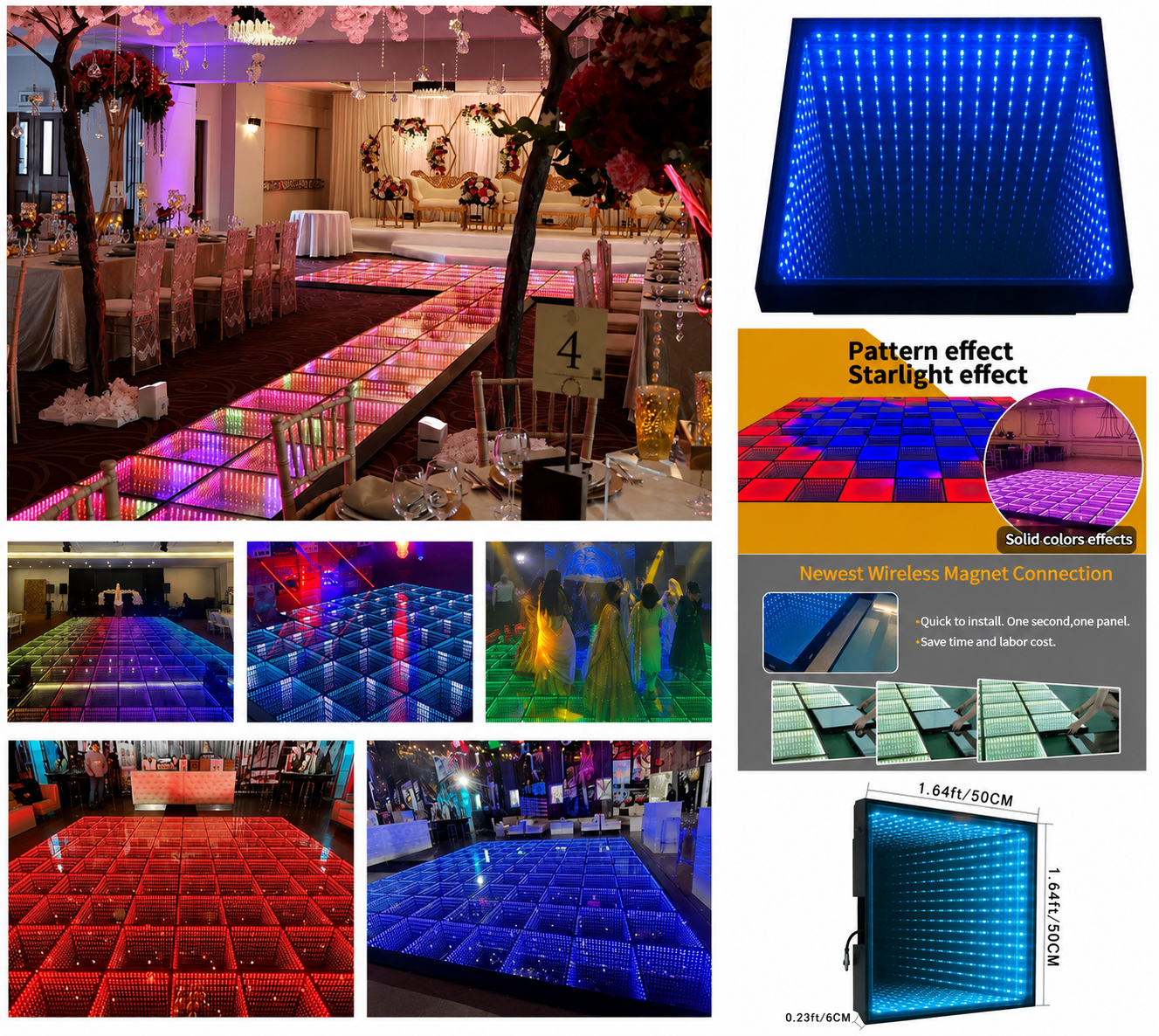 Colorful 3D LED dance floor lighting from DJ And Photo Booth Supply, ideal for nightclubs and dance events.