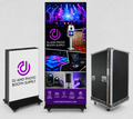 Dual-sided LED poster display with travel cases, open front panel and closed side case