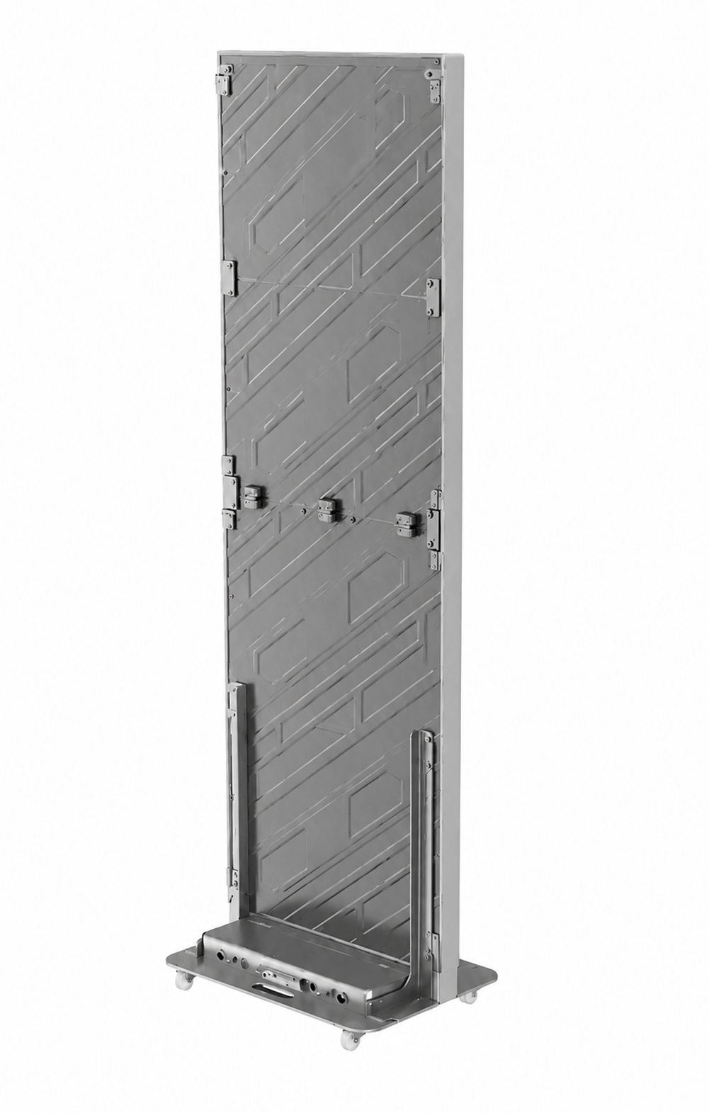 Portable foldable LED display panel on rolling stand, gray metal frame