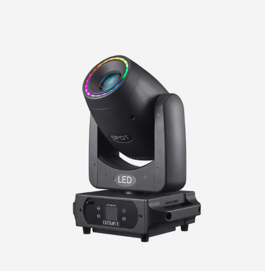 Wireless Both Lighting BPM-SPOT 100W LED moving head lighting fixture with cordless DMX control and adjustable spotlight features.