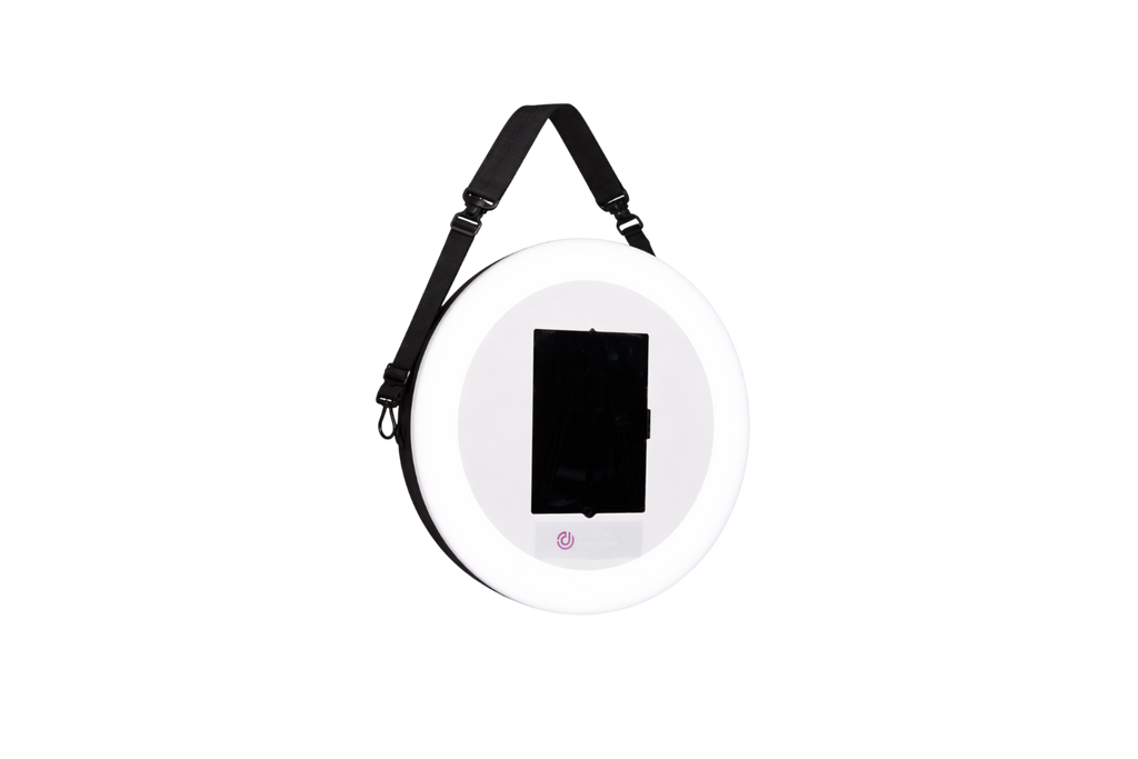 Portable DJ And Photo Booth Supply roaming photo booth with iPad setup, designed for mobile event photography and instant photo sharing.