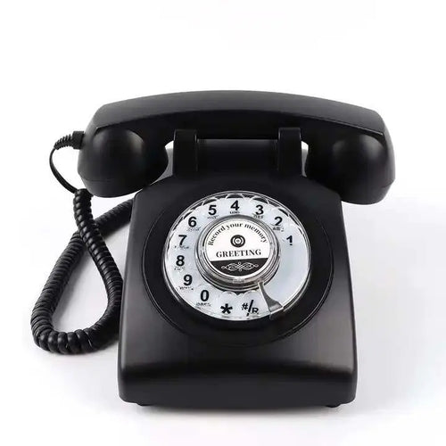 Black rotary dial audio guest book wedding phone with handset