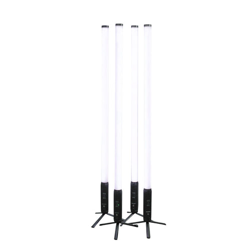 Four wireless Both Lighting 360 LED Tube Lights in a black soft bag, ideal for DJ and photo booth lighting with RGBWA color options.