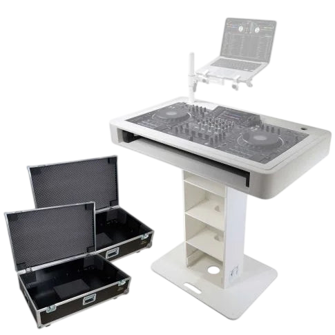 Black ProX Control Tower DJ Podium by DJ And Photo Booth Supply, custom-built professional DJ booth with spacious workspace