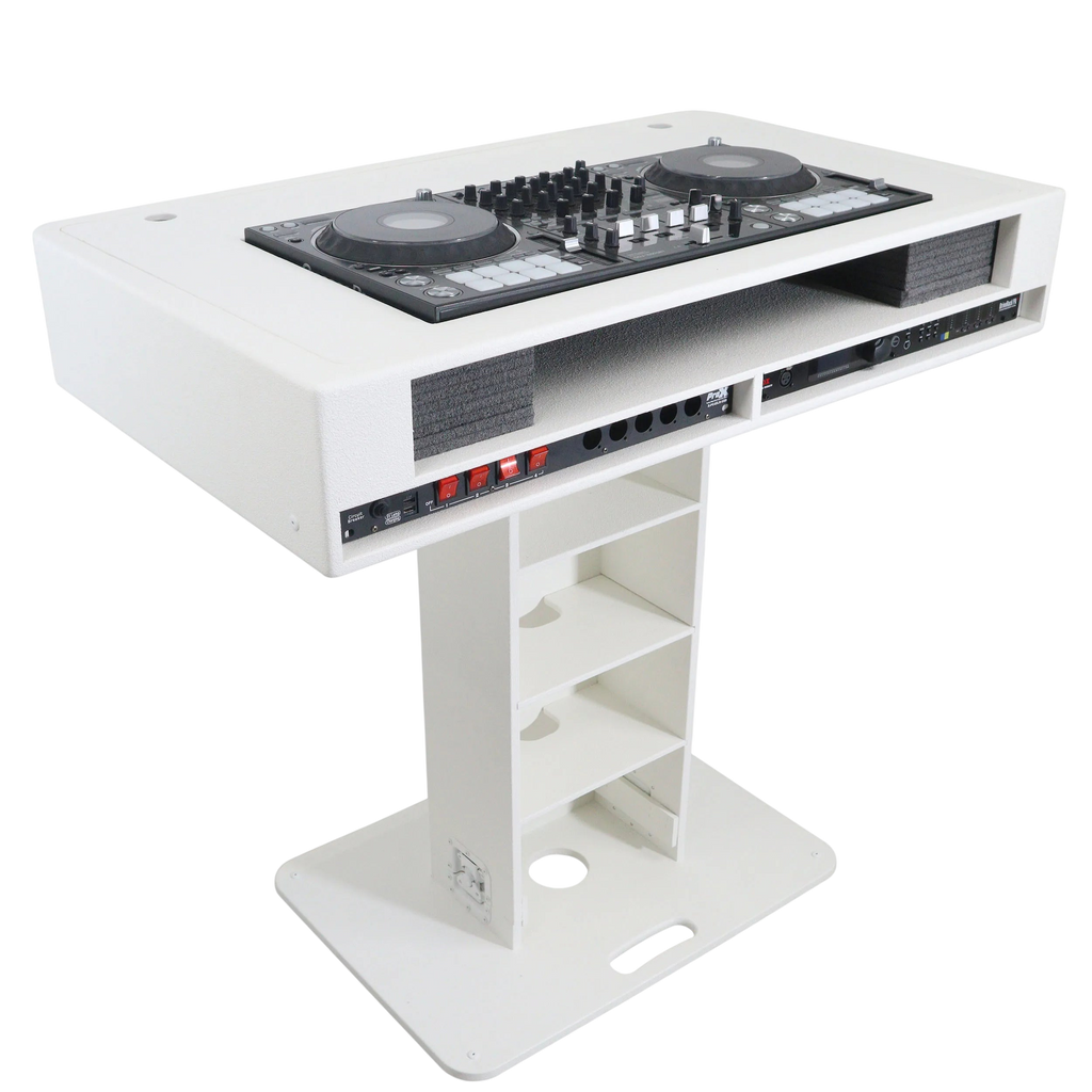 Black ProX Control Tower DJ Podium by DJ And Photo Booth Supply, custom-built professional DJ booth with sleek design.