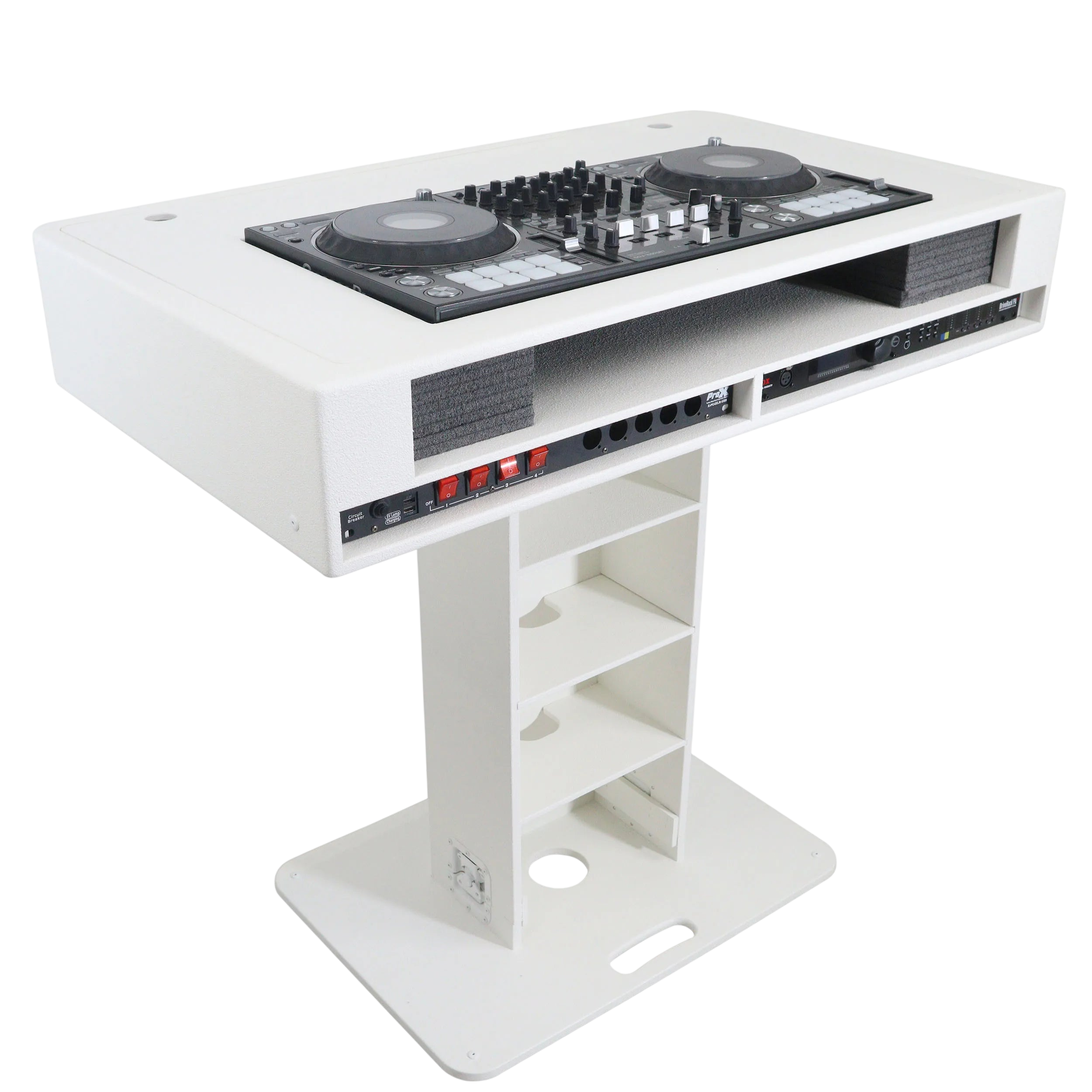 Black ProX Control Tower DJ Podium by DJ And Photo Booth Supply, custom-built professional DJ booth with sleek design.