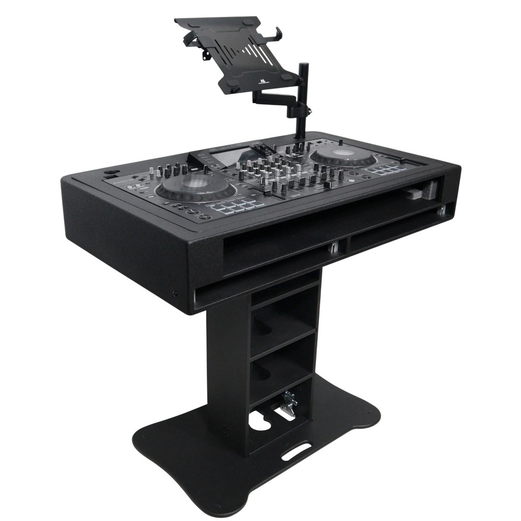 Black ProX Control Tower DJ Podium by DJ And Photo Booth Supply, custom-built professional DJ booth with multiple control surfaces
