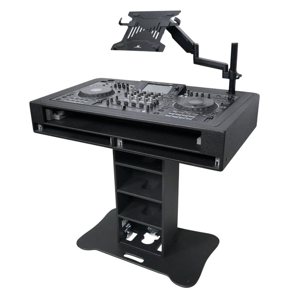 Black ProX Control Tower DJ Podium from DJ And Photo Booth Supply, custom-built professional DJ booth with sleek design.