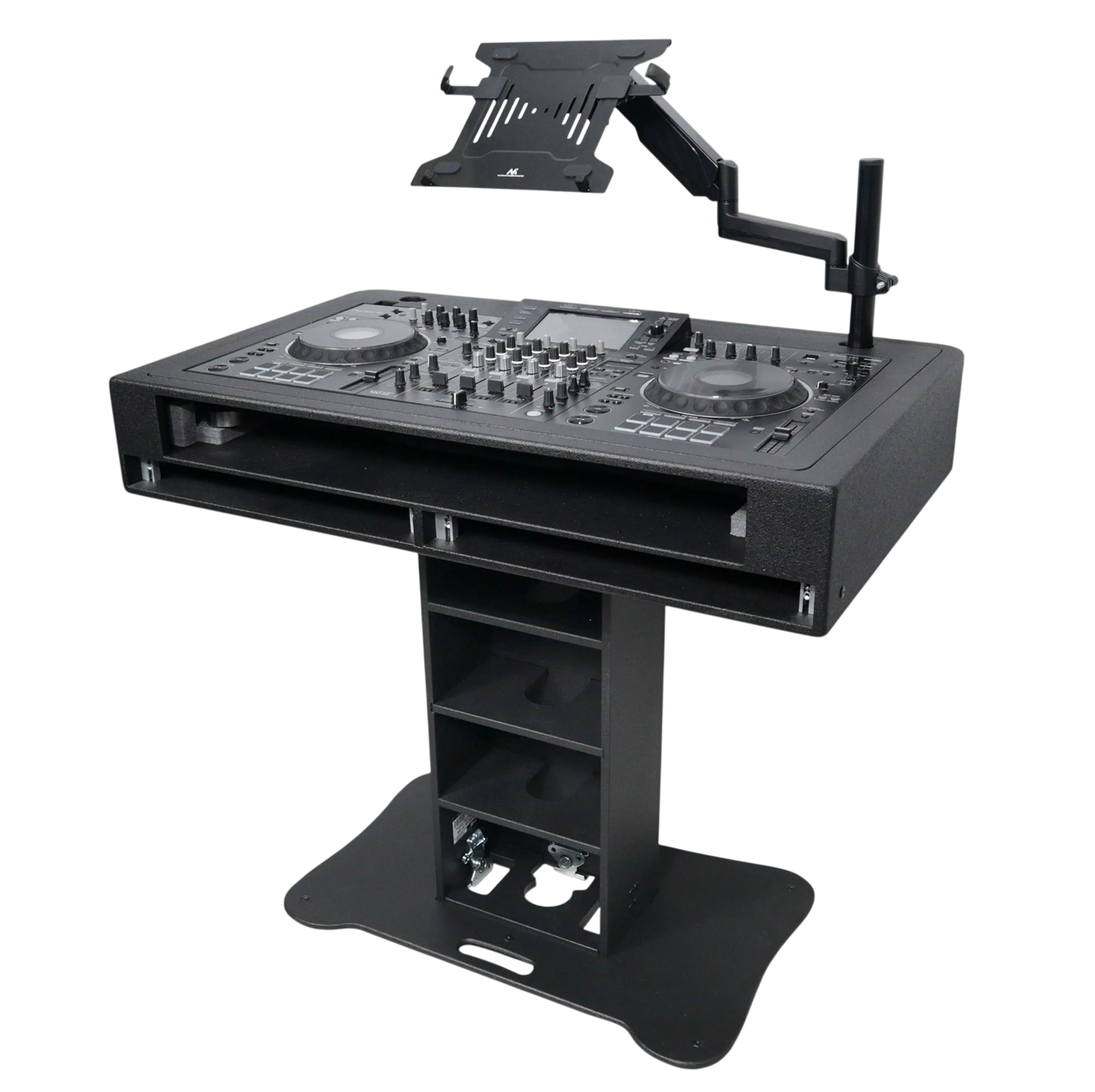 Black ProX Control Tower DJ Podium from DJ And Photo Booth Supply, custom-built professional DJ booth with sleek design.