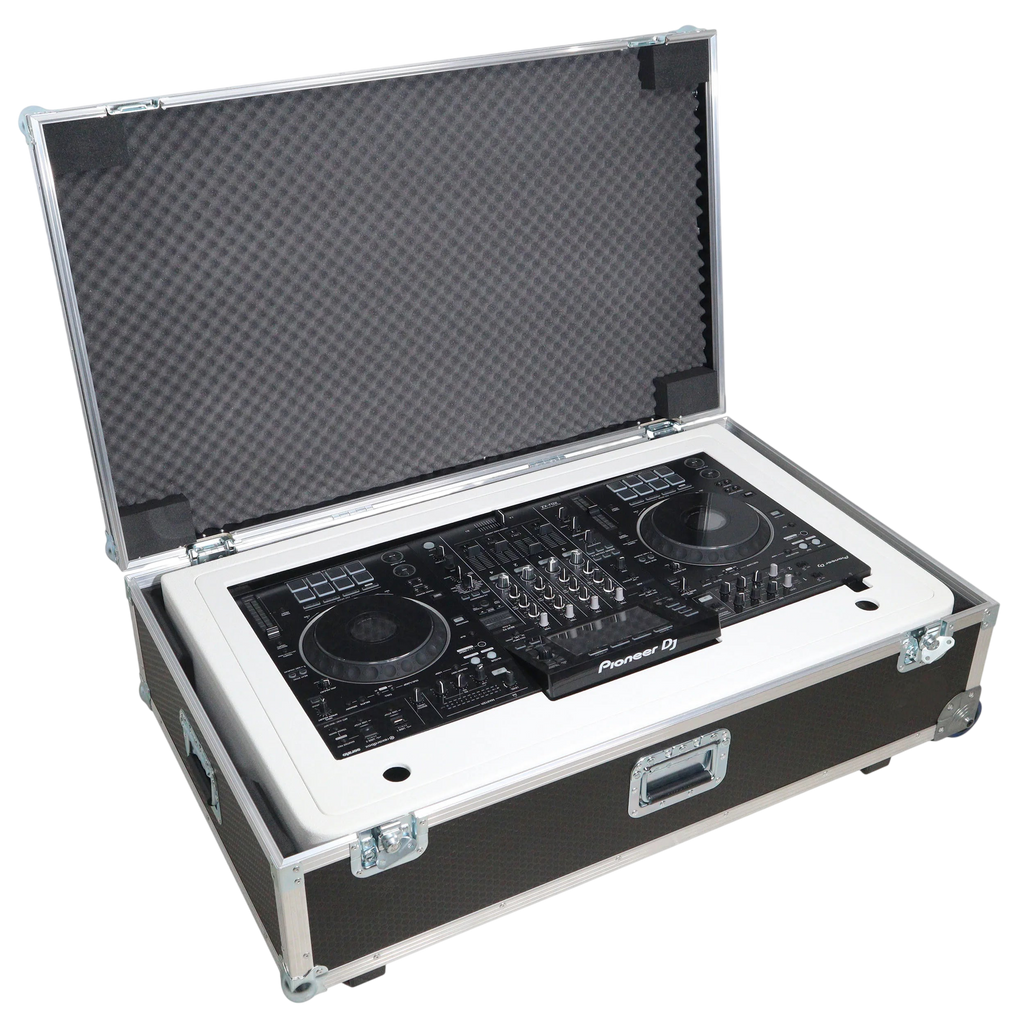 Black ProX Control Tower DJ Podium, custom-built professional DJ booth with control surface and sturdy support structure.