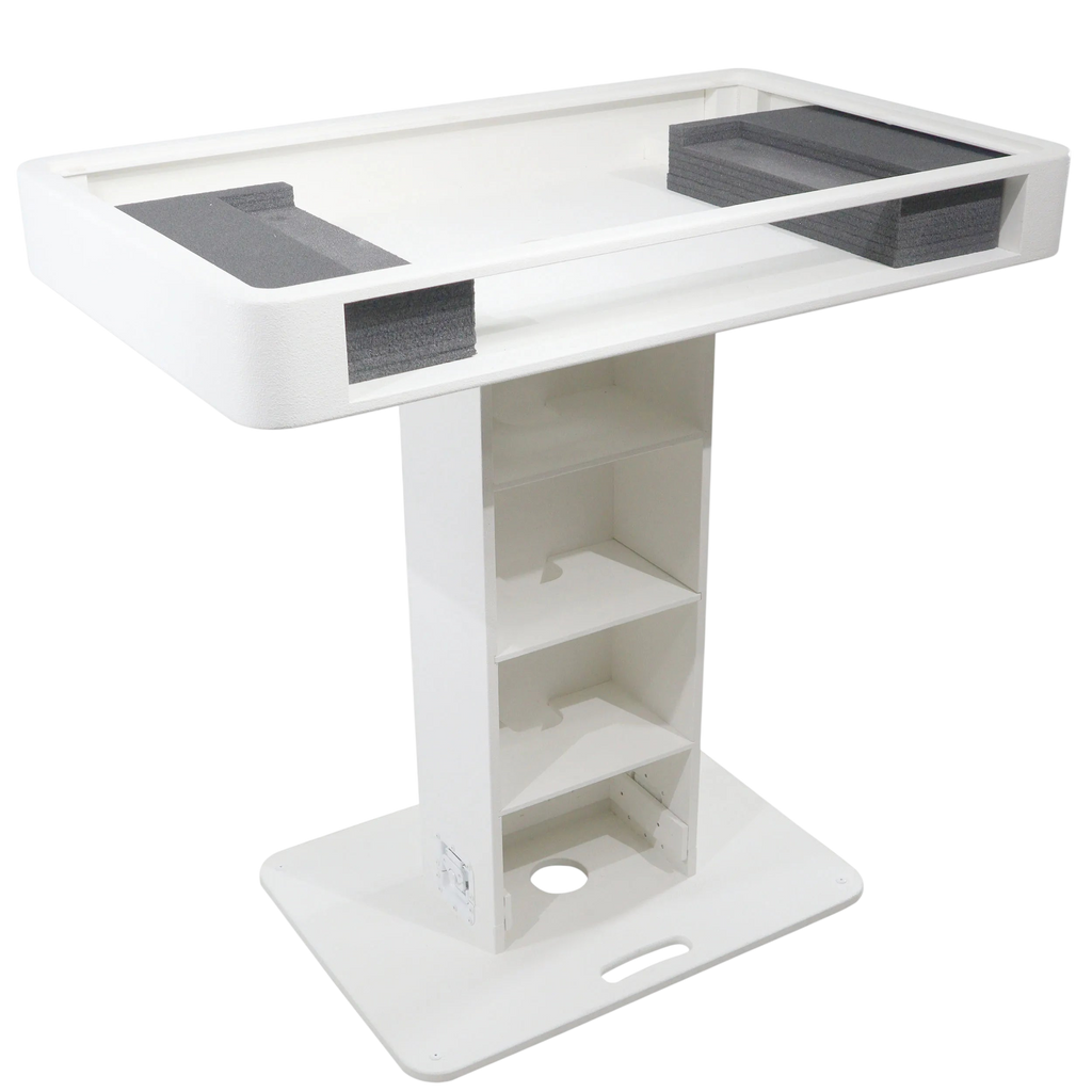 Black ProX Control Tower DJ Podium, custom-built professional DJ booth with sleek design and ample workspace.