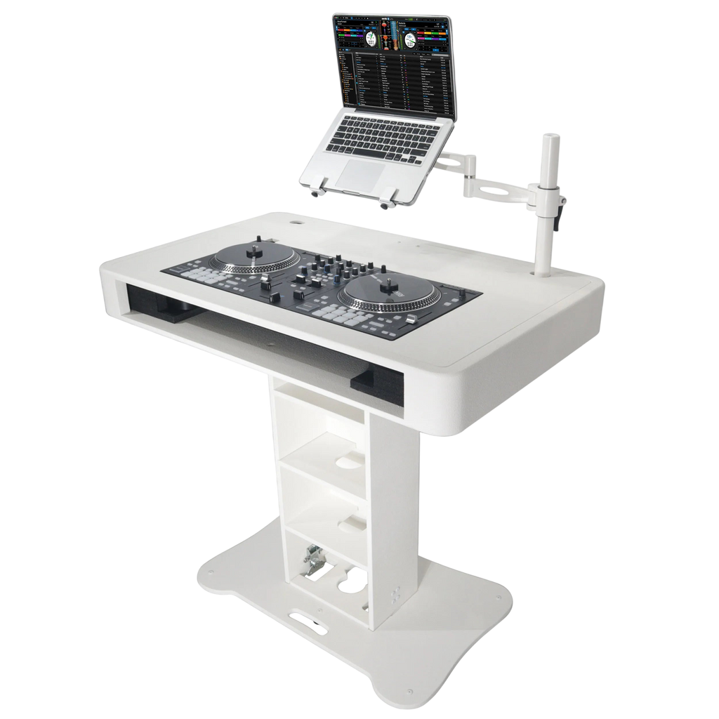 Black ProX Control Tower DJ Podium by DJ And Photo Booth Supply, a custom-built professional DJ booth with control surfaces and equipment space.