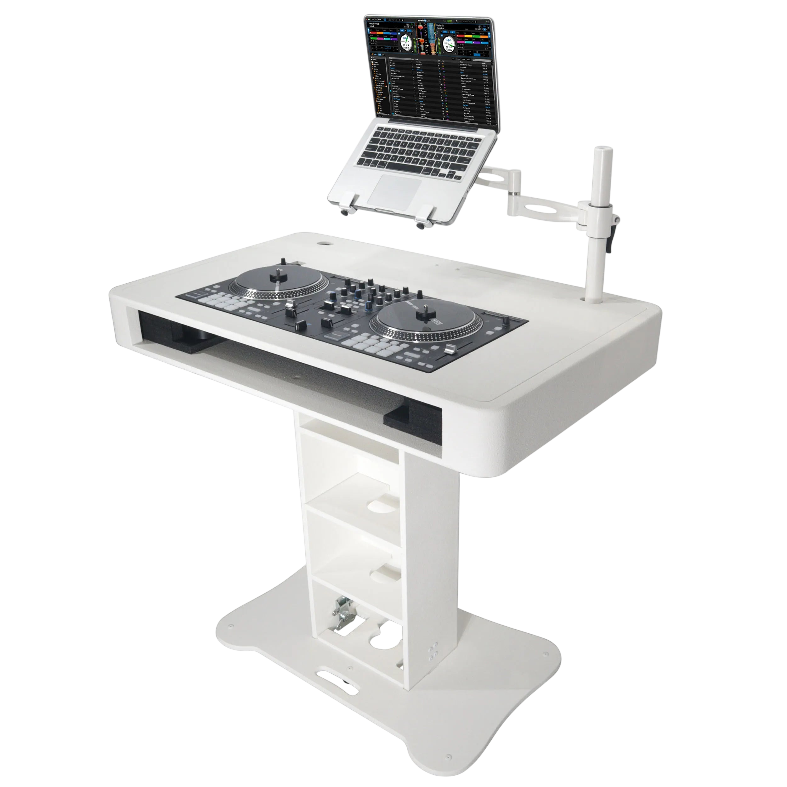 Black ProX Control Tower DJ Podium by DJ And Photo Booth Supply, a custom-built professional DJ booth with control surfaces and equipment space.