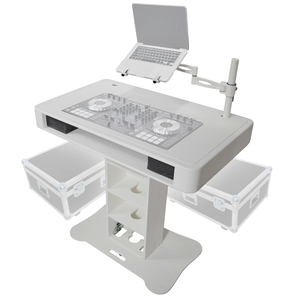 Black ProX Control Tower DJ Podium by DJ And Photo Booth Supply, custom-built professional DJ booth with spacious surface and control area.