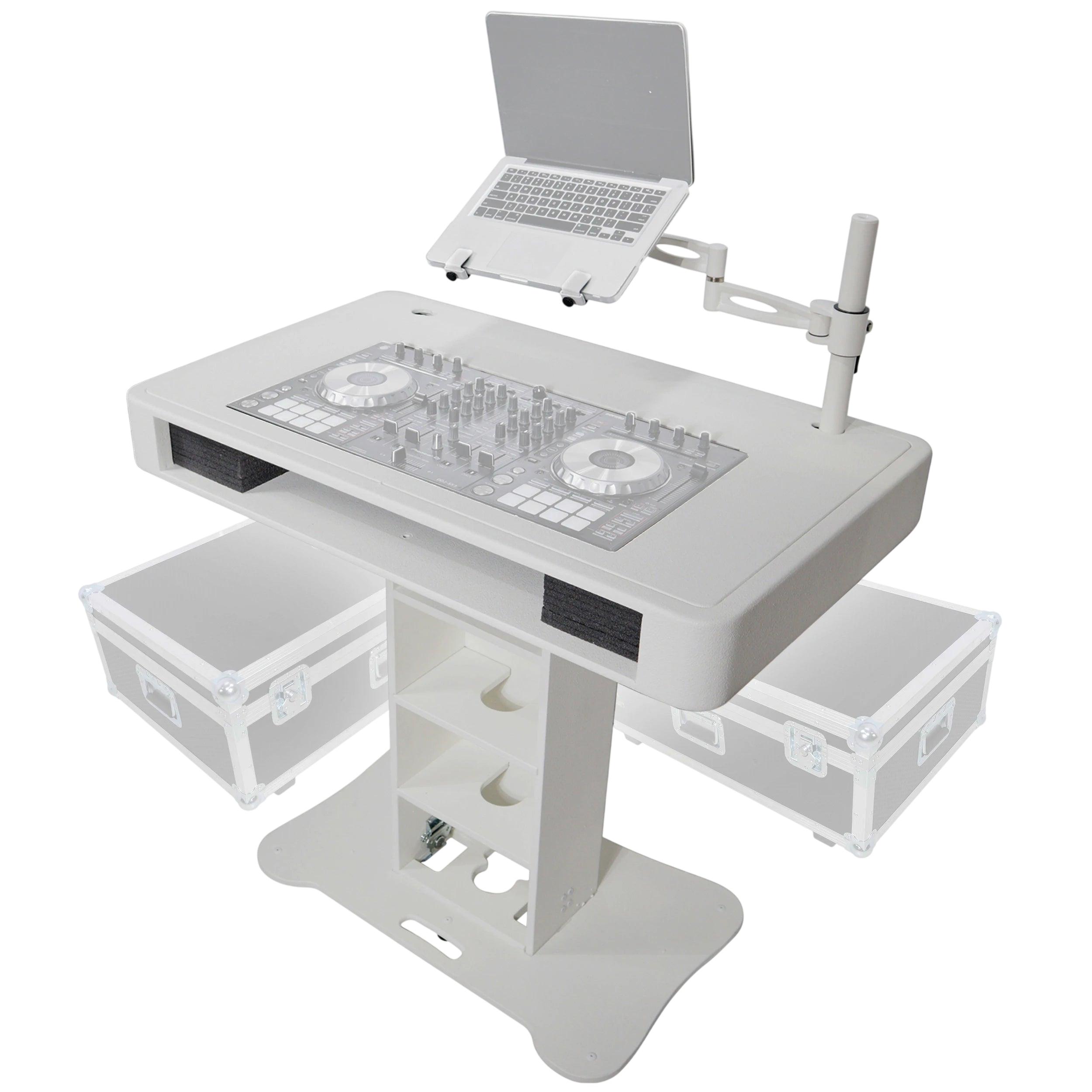Black ProX Control Tower DJ Podium by DJ And Photo Booth Supply, custom-built professional DJ booth with spacious surface and control area.