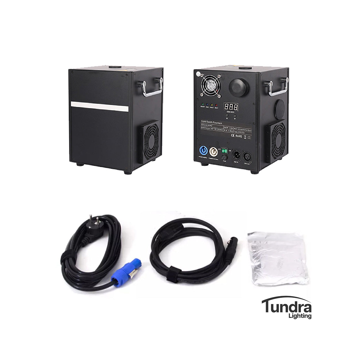 Black professional Cold Spark Fountain machine by DJ And Photo Booth Supply, used for event entertainment and special effects.
