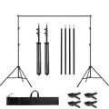 Heavy-duty 10x10 ft adjustable backdrop stand for photo booths and studio setups, featuring sturdy metal construction and adjustable height.