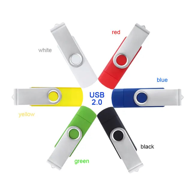 Set of 10 USB flash drives, colored swivel caps with round metal rings