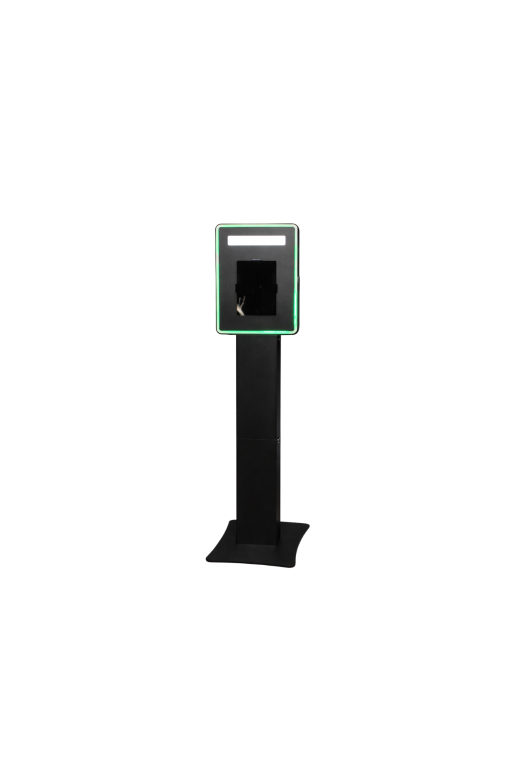 iPad Fusion Photo Booth with RGBW LED color-changing frame by DJ And Photo Booth Supply, showcasing the photo booth setup with vibrant lighting.