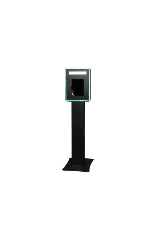 iPad Fusion Photo Booth with RGBW LED color-changing frame by DJ And Photo Booth Supply, showcasing the photo booth setup with vibrant lighting.