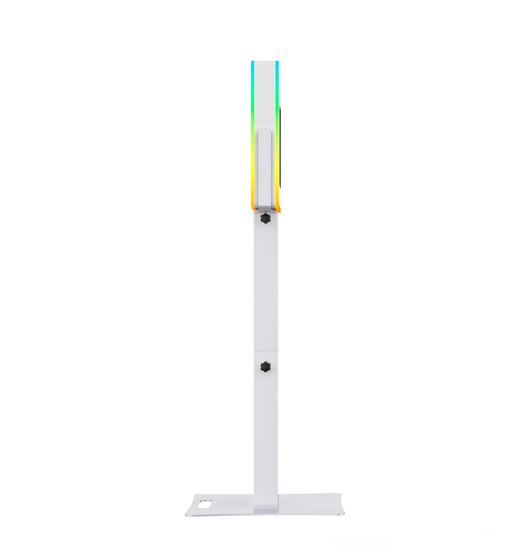 iPad Fusion Photo Booth with RGBW LED color-changing frame, used for interactive photo capturing by DJ and Photo Booth Supply