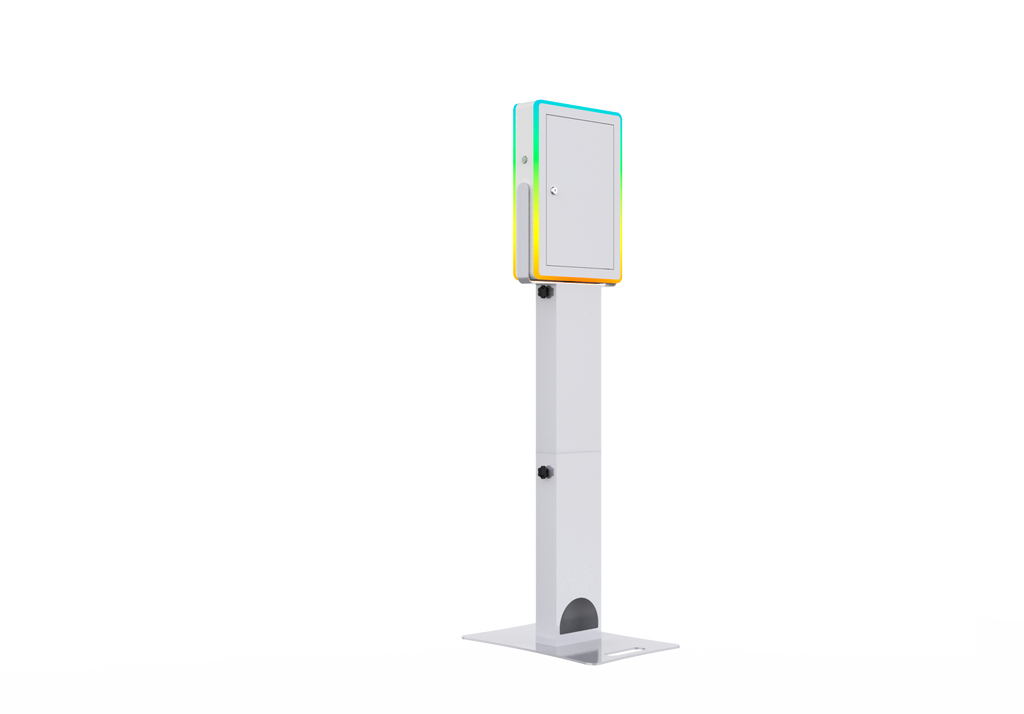 iPad Fusion Photo Booth with RGBW LED color-changing frame, used for fun photo booth setups by DJ and Photo Booth Supply