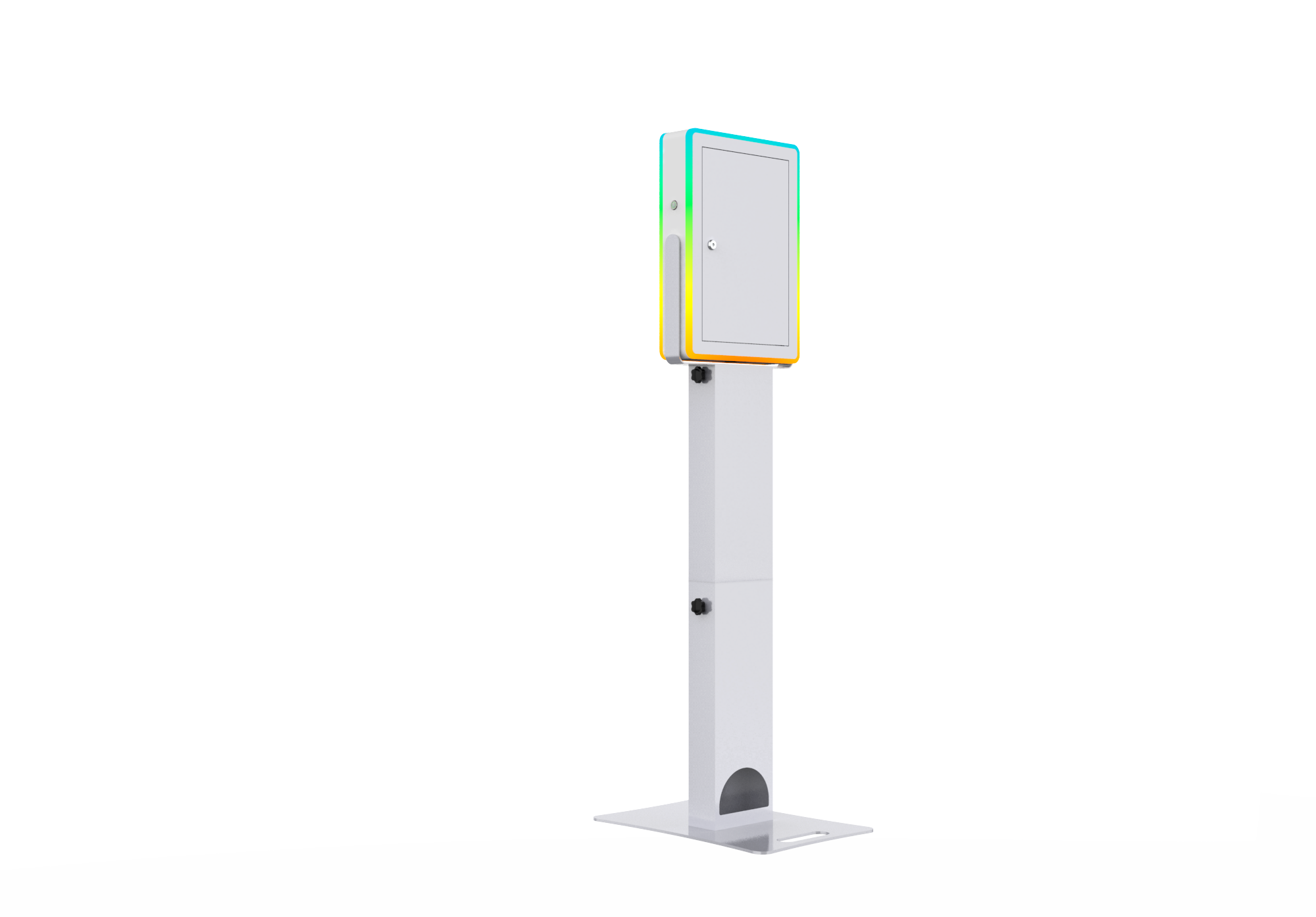 iPad Fusion Photo Booth with RGBW LED color-changing frame, used for fun photo booth setups by DJ and Photo Booth Supply