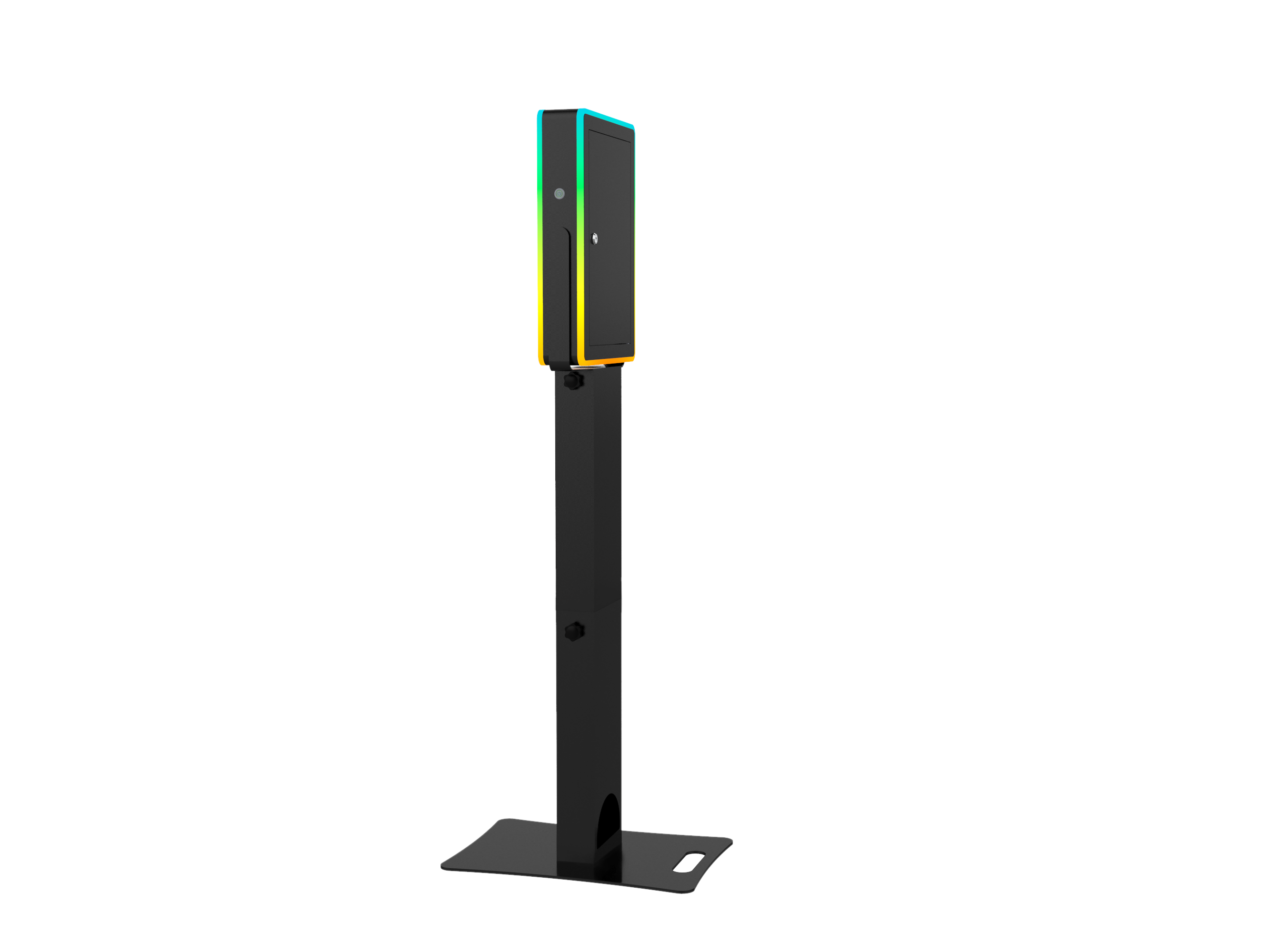 iPad Fusion Photo Booth with RGBW LED color-changing frame, used for event photography by DJ and Photo Booth Supply