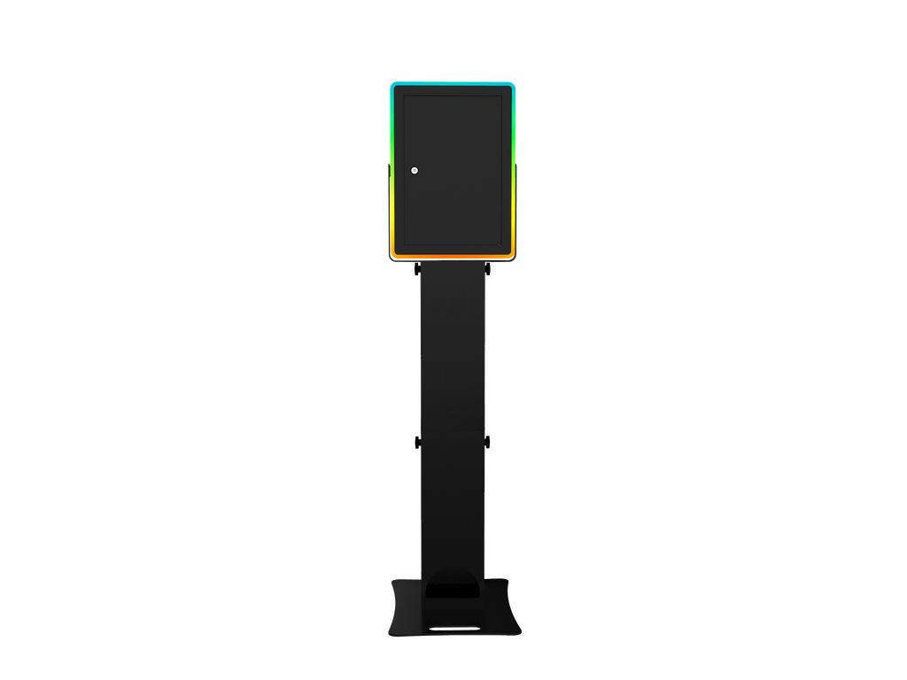 iPad Fusion Photo Booth with RGBW LED color-changing frame for vibrant photo sessions, by DJ and Photo Booth Supply.