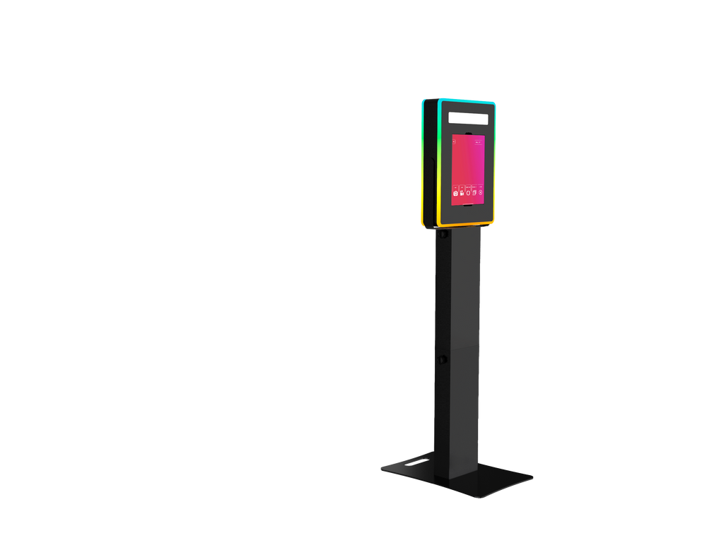 iPad Fusion Photo Booth with RGBW LED color-changing frame, used for fun photo sessions at events and parties.