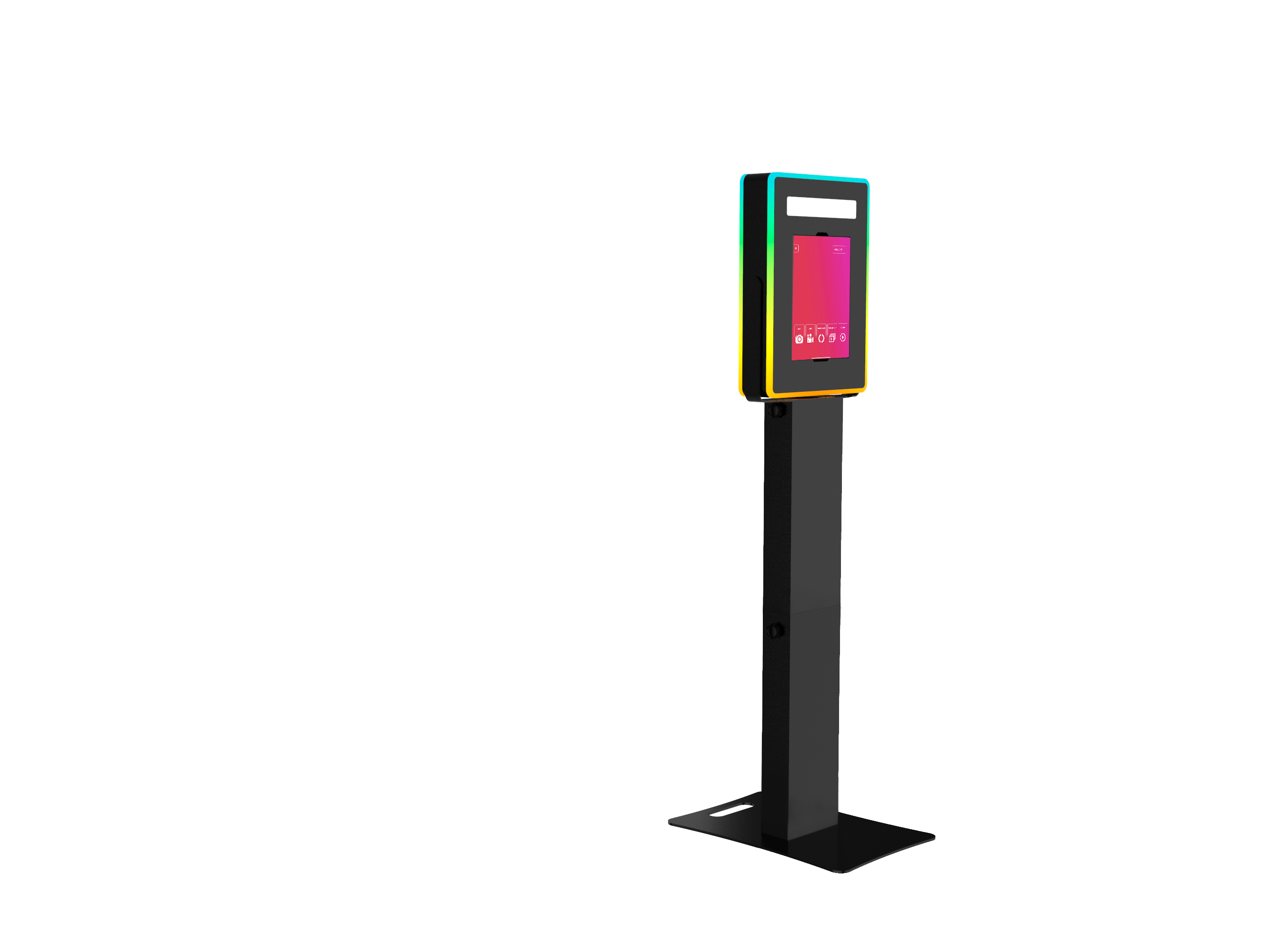 iPad Fusion Photo Booth with RGBW LED color-changing frame, used for fun photo sessions at events and parties.