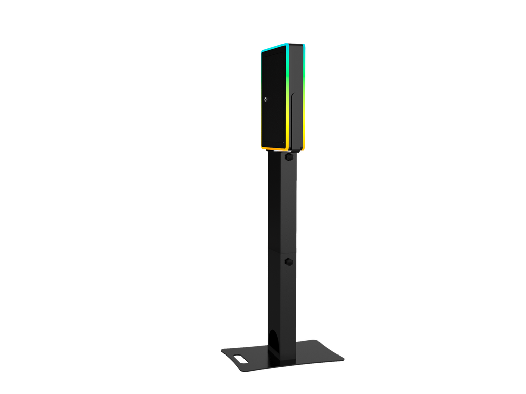 iPad Fusion Photo Booth with RGBW LED color-changing frame for vibrant photo sessions, by DJ and Photo Booth Supply