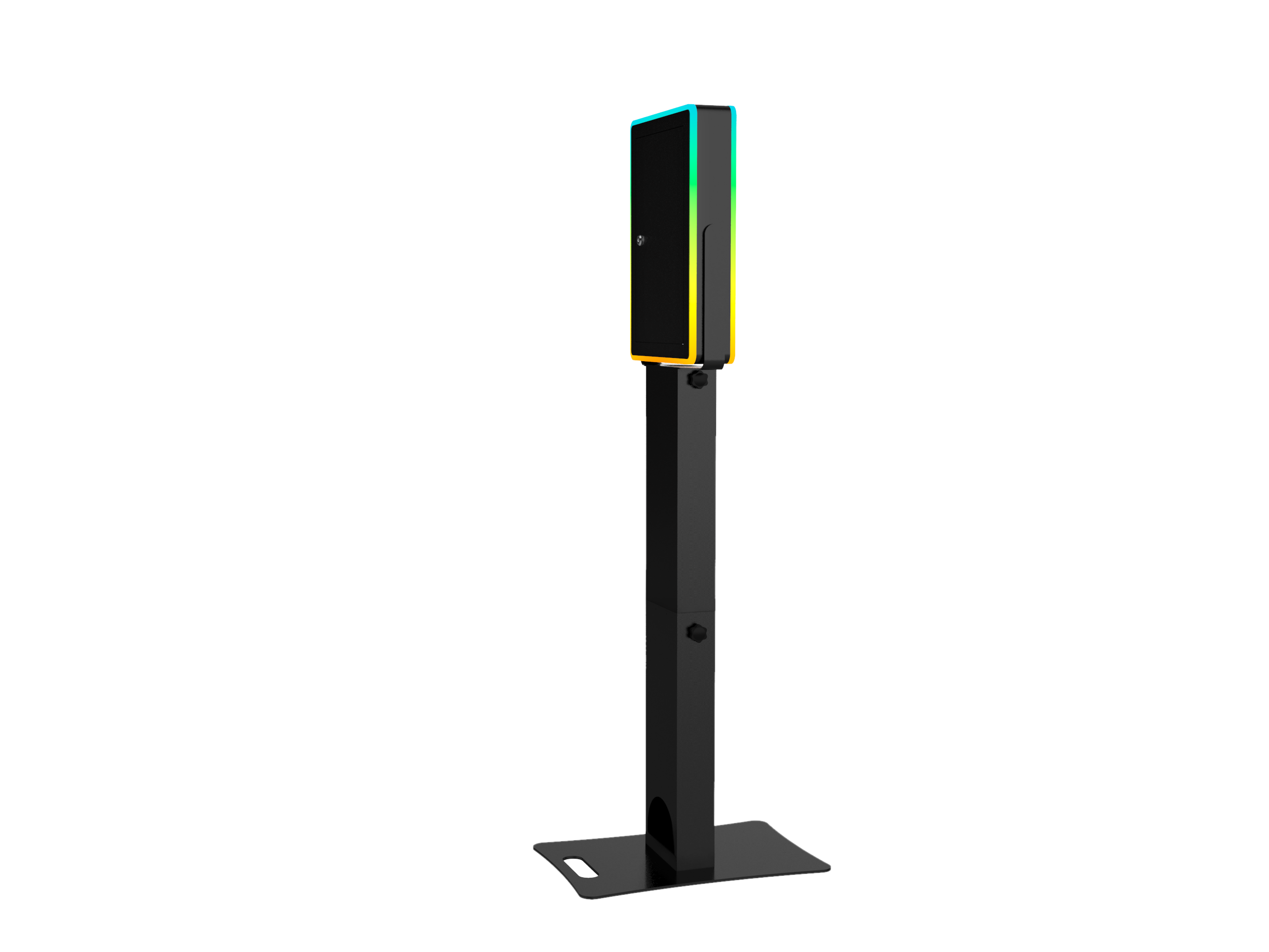 iPad Fusion Photo Booth with RGBW LED color-changing frame for vibrant photo sessions, by DJ and Photo Booth Supply