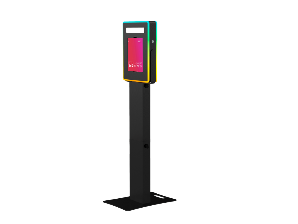 iPad Fusion Photo Booth with RGBW LED color-changing frame for dynamic photo sessions, by DJ and Photo Booth Supply.