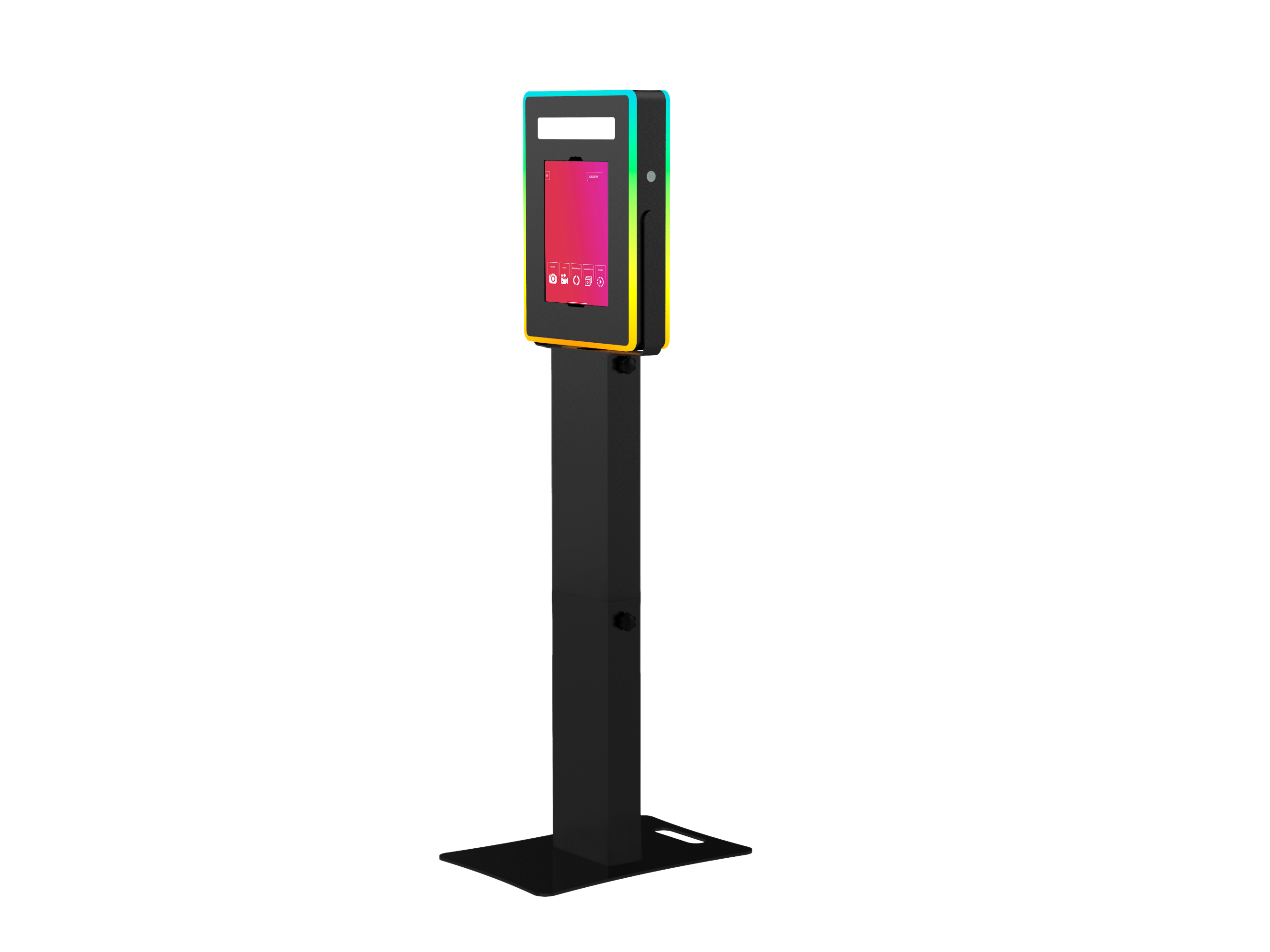 iPad Fusion Photo Booth with RGBW LED color-changing frame for dynamic photo sessions, by DJ and Photo Booth Supply.