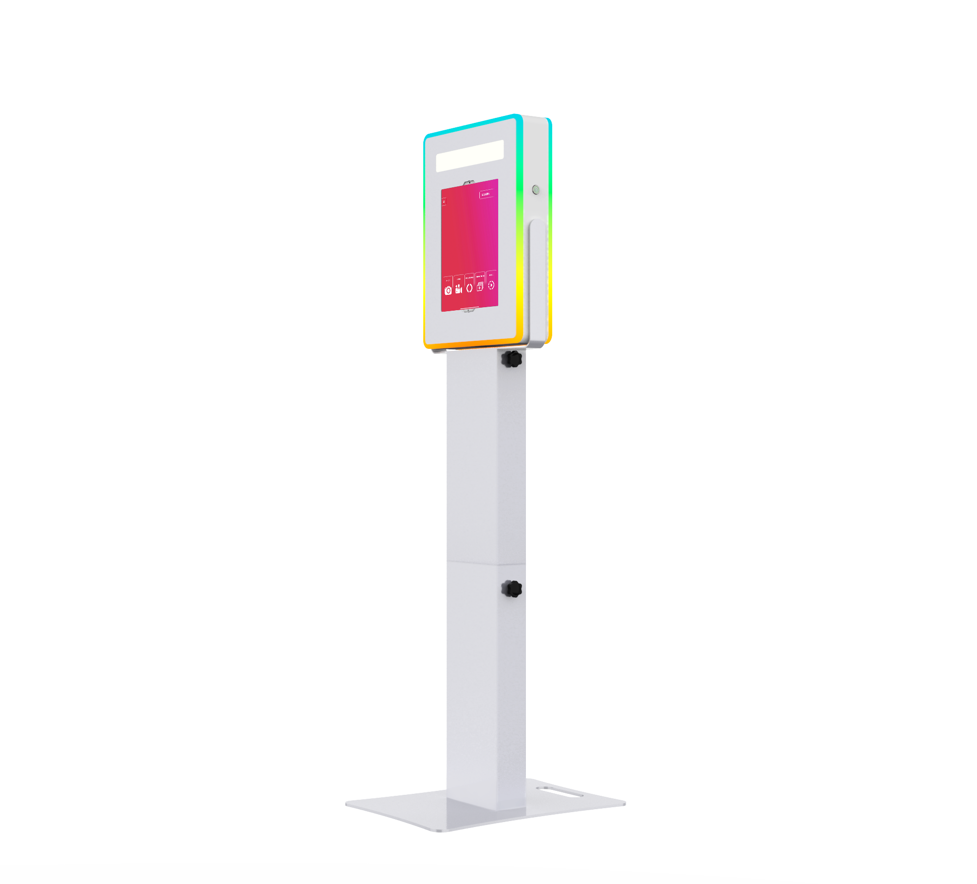 iPad Fusion Photo Booth with RGBW LED color-changing frame, used for vibrant photo booth displays and event photography.
