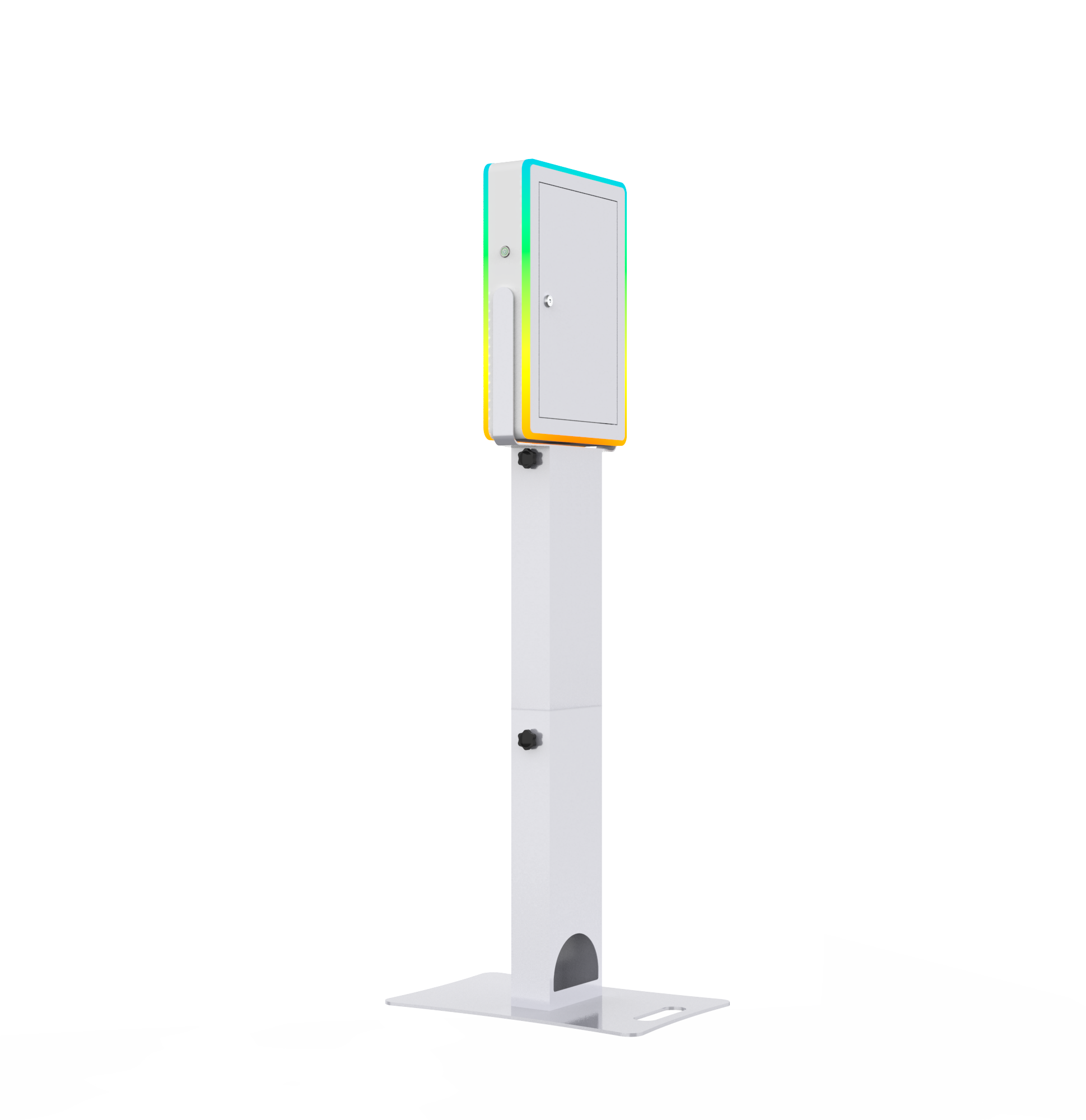 iPad Fusion Photo Booth with RGBW LED color-changing frame, used for event photo booth setups by DJ and Photo Booth Supply