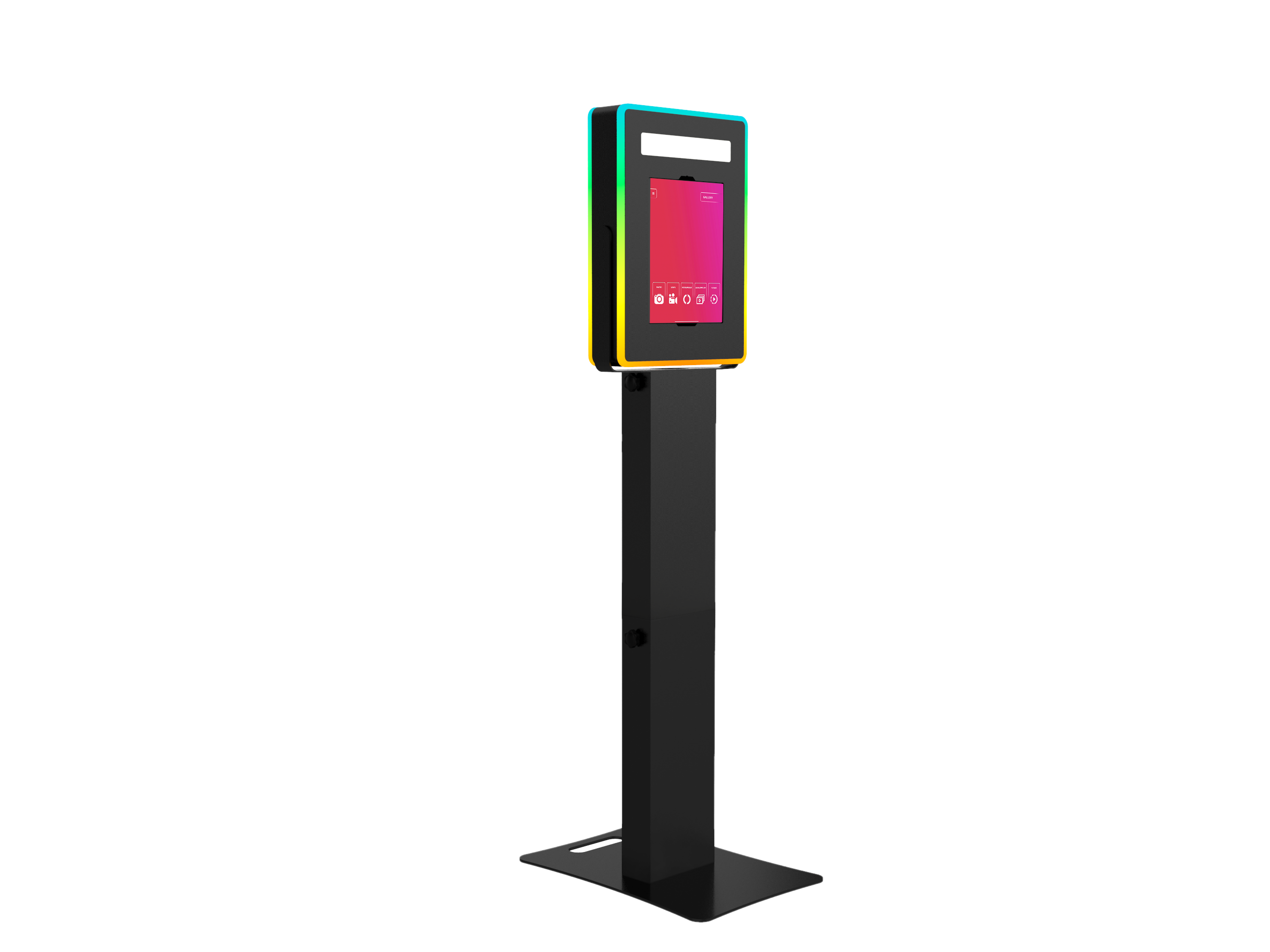 iPad Fusion Photo Booth with RGBW LED color-changing frame, used for photo booth events and interactive photo sessions.