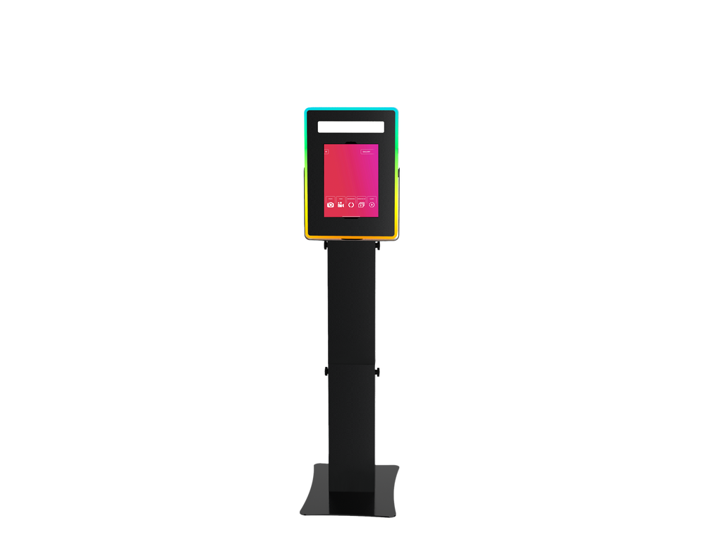 iPad Fusion Photo Booth with RGBW LED color-changing frame, used for interactive photo sessions and event entertainment.