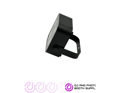 Black quad LED uplight angled side view with mounting yoke