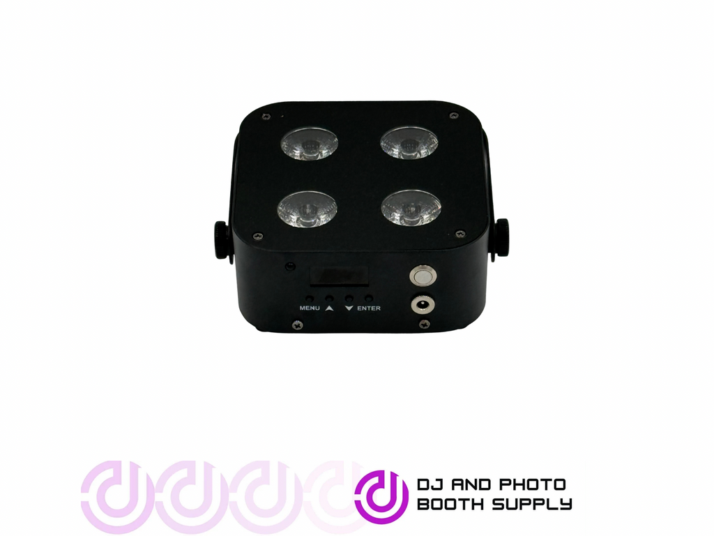 Black Both Lighting IR4 Compact Quad Uplight with color LED, battery-powered DJ uplight fixture for photo booths and stage lighting.