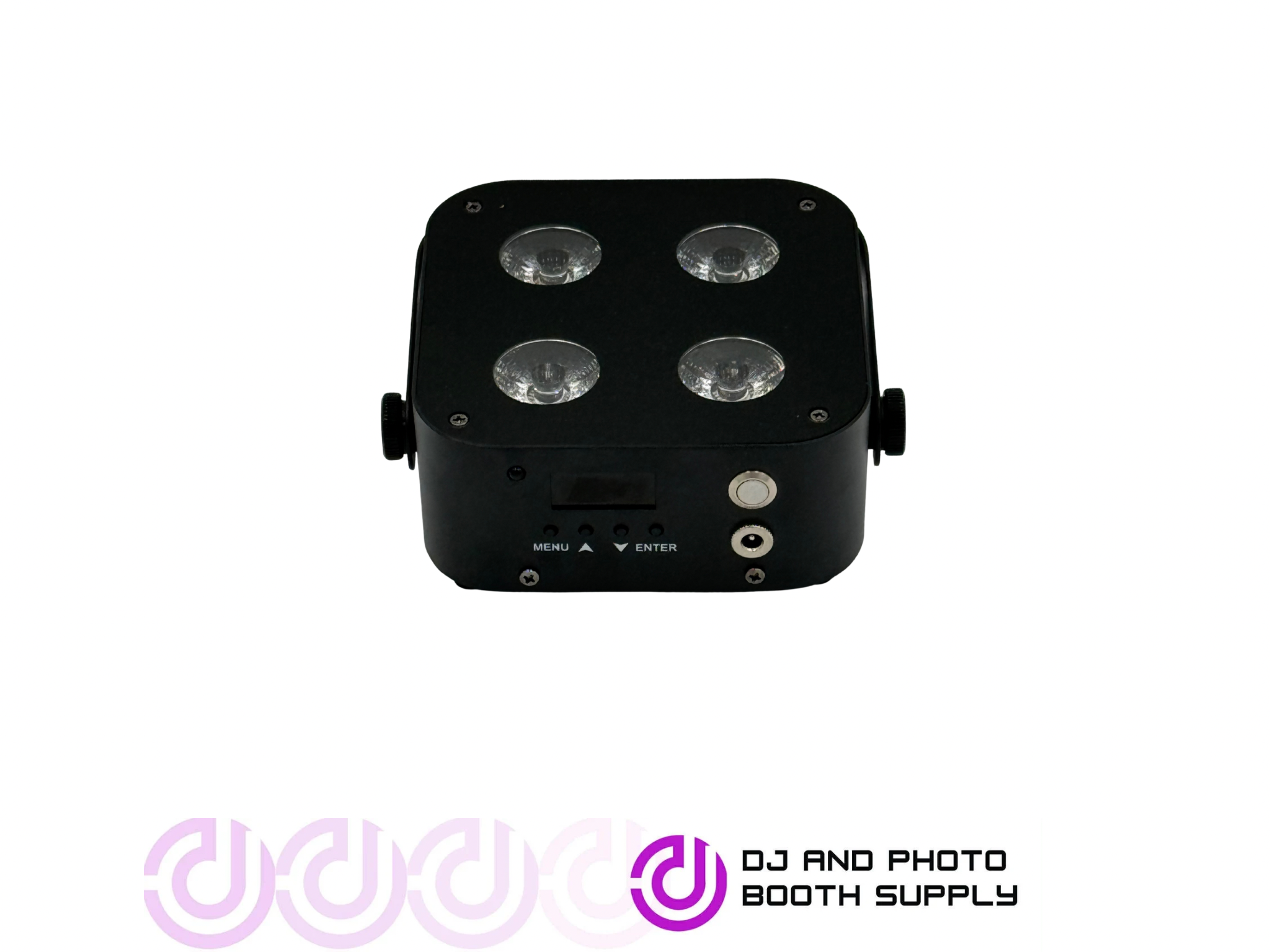 Black Both Lighting IR4 Compact Quad Uplight with color LED, battery-powered DJ uplight fixture for photo booths and stage lighting.