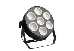 DJ and Photo Booth Supply 7*40W RGB 3-in-1 COB lighting fixture showing colorful LED lights and adjustable design