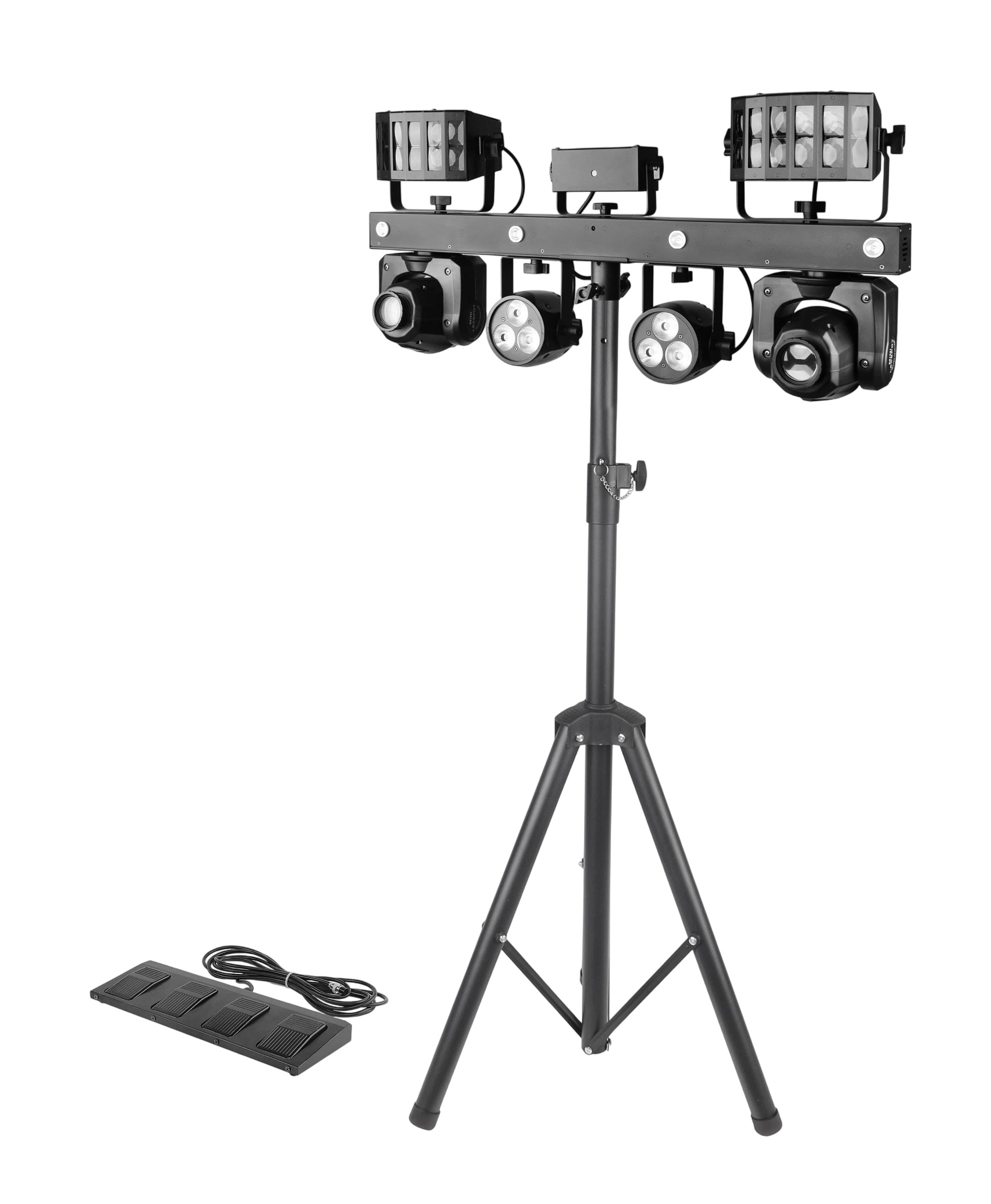 DJ And Photo Booth Supply DJ Gig Bar Mover 5-in-1 lighting system bundle with case, featuring colorful stage lighting and equipment.