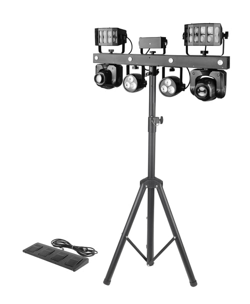 DJ And Photo Booth Supply DJ Gig Bar Mover 5-in-1 lighting system bundle with case, featuring colorful stage lighting and equipment.