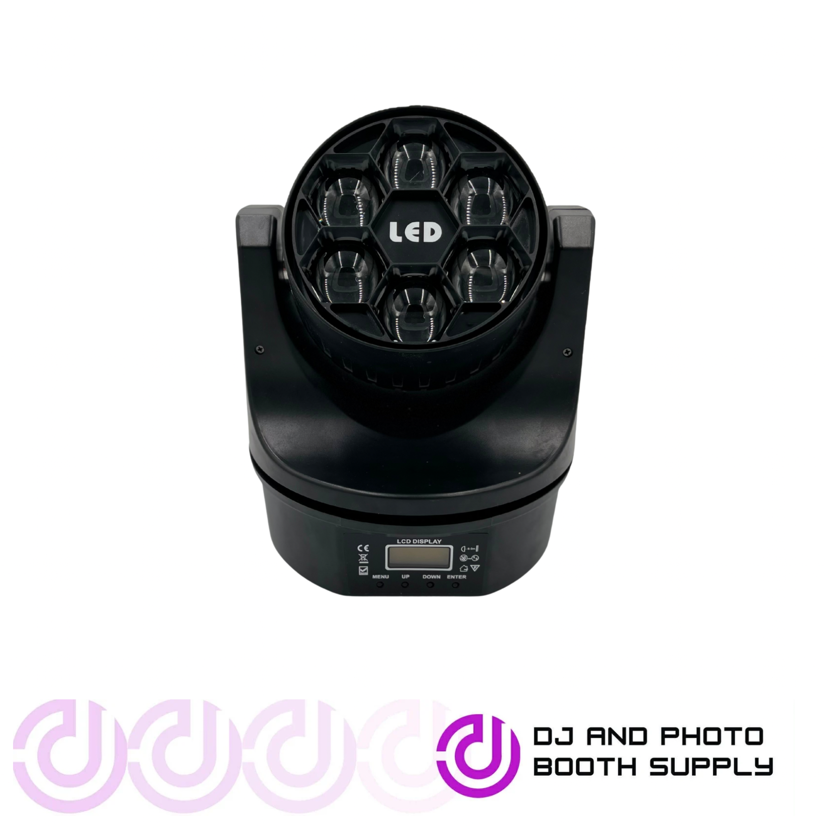 Six Bee-Eye LED Mini Moving Head DJ lighting fixture with compact design and multi-beam effects for professional DJ and event lighting.